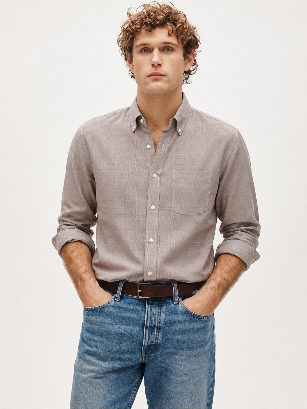 J. Crew Men’s Cotton Poplin Button Down Shirt Long Sleeve Brown Checked 1000